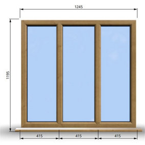1245mm (W) x 1195mm (H) Wooden Stormproof Window - 3 Pane Non-Opening Windows - Toughened Safety Glass