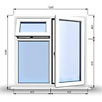 1245mm (W) x 1245mm (H) PVCu StormProof  - 1 Opening Window (RIGHT) - Top Opening Window (LEFT) - Toughened Safety Glass - White