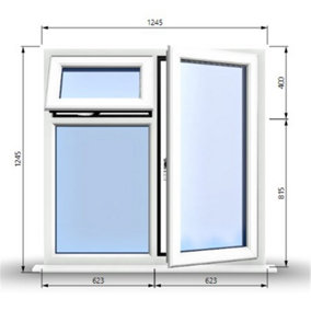 1245mm (W) x 1245mm (H) PVCu StormProof  - 1 Opening Window (RIGHT) - Top Opening Window (LEFT) - Toughened Safety Glass - White