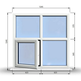 1245mm (W) x 1245mm (H) PVCu StormProof Casement Window - 1 Bottom Opening (Left) -  White Internal & External