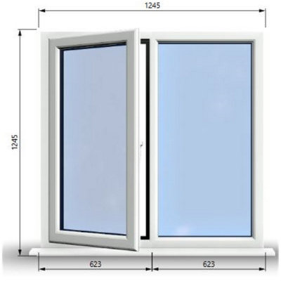 1245mm (W) x 1245mm (H) PVCu StormProof Casement Window - 1 LEFT Opening Window -  Toughened Safety Glass - White