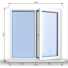 1245mm (W) x 1245mm (H) PVCu StormProof Casement Window - 1 RIGHT Opening Window -  Toughened Safety Glass - White