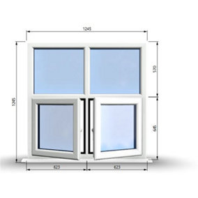 1245mm (W) x 1245mm (H) PVCu StormProof Casement Window - 2 Bottom Opening Windows - Toughened Safety Glass - White