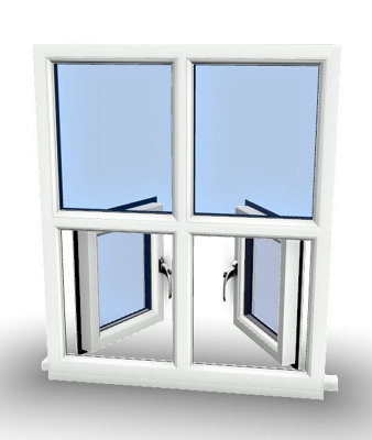 1245mm (W) x 1245mm (H) PVCu StormProof Casement Window - 2 Bottom Opening Windows - Toughened Safety Glass - White - 8