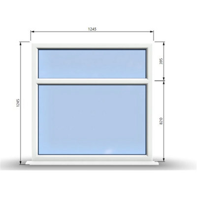 1245mm (W) x 1245mm (H) PVCu StormProof Casement Window - 2 Horizontal Panes Non Opening Windows -  White Internal & External