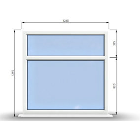 1245mm (W) x 1245mm (H) PVCu StormProof Casement Window - 2 Horizontal Panes Non Opening Windows -  White Internal & External
