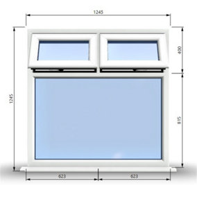 1245mm (W) x 1245mm (H) PVCu StormProof Casement Window - 2 Top Opening Windows -  Toughened Safety Glass - White