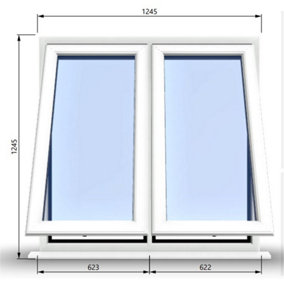 1245mm (W) x 1245mm (H) PVCu StormProof Casement Window - 2 Vertical Bottom Opening Windows -  White Internal & External