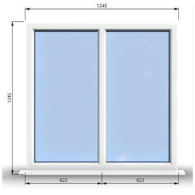 1245mm (W) x 1245mm (H) PVCu StormProof Casement Window - 2 Vertical Panes Non Opening Windows -  White Internal & External