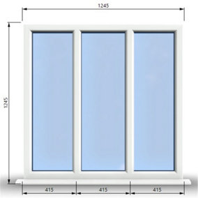1245mm (W) x 1245mm (H) PVCu StormProof Casement Window - 3 Panes Non Opening Window -  White Internal & External