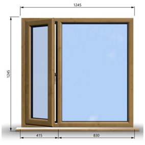 1245mm (W) x 1245mm (H) Wooden Stormproof Window - 1/3 Left Opening Window - Toughened Safety Glass