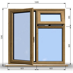 1245mm (W) x 1245mm (H) Wooden Stormproof Window - 1 Opening Window (LEFT) - Top Opening Window (RIGHT) - Toughened Safety Glass