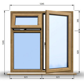 1245mm (W) x 1245mm (H) Wooden Stormproof Window - 1 Opening Window (RIGHT) - Top Opening Window (LEFT) - Toughened Safety Gla