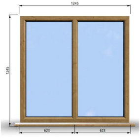 1245mm (W) x 1245mm (H) Wooden Stormproof Window - 2 Non-Opening Windows - Toughened Safety Glass