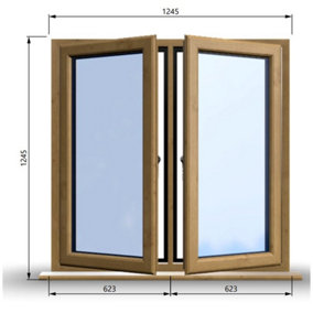 1245mm (W) x 1245mm (H) Wooden Stormproof Window - 2 Opening Windows (Left & Right) - Toughened Safety Glass