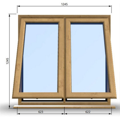 1245mm (W) x 1245mm (H) Wooden Stormproof Window - 2 Opening Windows (Opening from Bottom) - Toughened Safety Glass