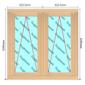 1245mm (W) x 1245mm (H) Wooden Stormproof Window - 2 Opening Windows (Opening from Bottom) - Toughened Safety Glass
