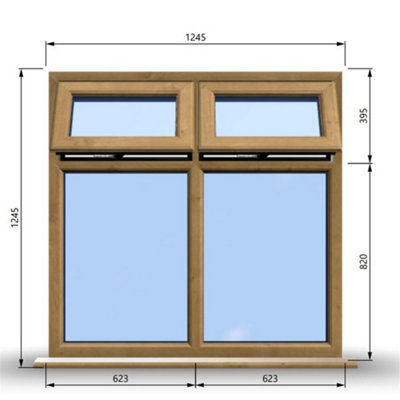 1245mm (W) x 1245mm (H) Wooden Stormproof Window - 2 Top Opening Windows -Toughened Safety Glass
