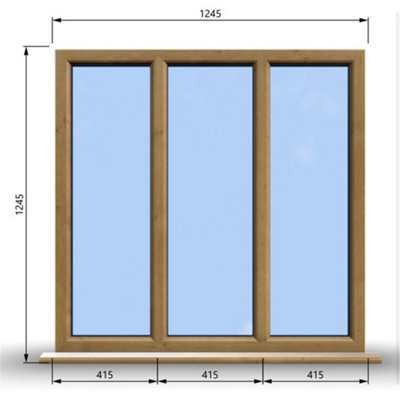 1245mm (W) x 1245mm (H) Wooden Stormproof Window - 3 Pane Non-Opening Windows - Toughened Safety Glass