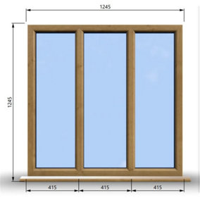 1245mm (W) x 1245mm (H) Wooden Stormproof Window - 3 Pane Non-Opening Windows - Toughened Safety Glass