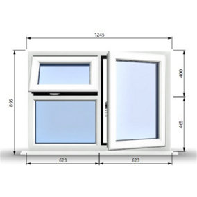 1245mm (W) x 895mm (H) PVCu StormProof  - 1 Opening Window (RIGHT) - Top Opening Window (LEFT) - Toughened Safety Glass - White