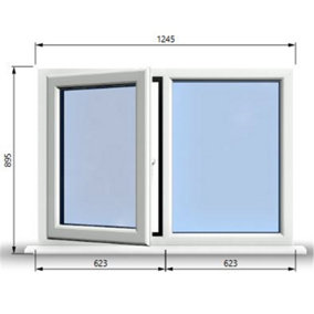 1245mm (W) x 895mm (H) PVCu StormProof Casement Window - 1 LEFT Opening Window -  Toughened Safety Glass - White