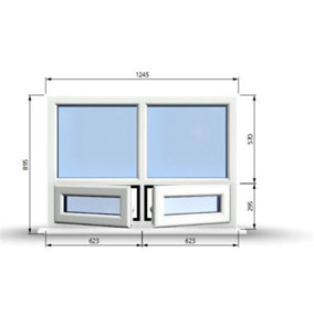 1245mm (W) x 895mm (H) PVCu StormProof Casement Window - 2 Bottom Opening Windows - Toughened Safety Glass - White