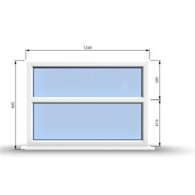 1245mm (W) x 895mm (H) PVCu StormProof Casement Window - 2 Horizontal Panes Non Opening Windows -  White Internal & External