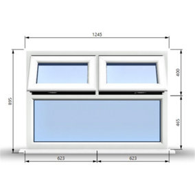 1245mm (W) x 895mm (H) PVCu StormProof Casement Window - 2 Top Opening Windows -  Toughened Safety Glass - White