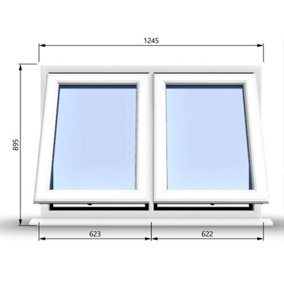 1245mm (W) x 895mm (H) PVCu StormProof Casement Window - 2 Vertical Bottom Opening Windows -  White Internal & External