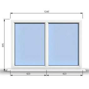 1245mm (W) x 895mm (H) PVCu StormProof Casement Window - 2 Vertical Panes Non Opening Windows -  White Internal & External