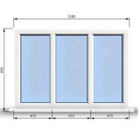 1245mm (W) x 895mm (H) PVCu StormProof Casement Window - 3 Panes Non Opening Window -  White Internal & External