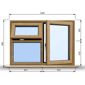 1245mm (W) x 895mm (H) Wooden Stormproof Window - 1 Opening Window (RIGHT) - Top Opening Window (LEFT) - Toughened Safety Glas