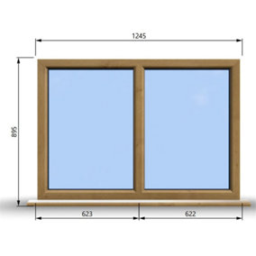 1245mm (W) x 895mm (H) Wooden Stormproof Window - 2 Non-Opening Windows - Toughened Safety Glass