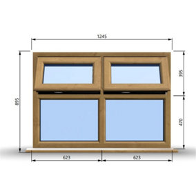 1245mm (W) x 895mm (H) Wooden Stormproof Window - 2 Top Opening Windows -Toughened Safety Glass