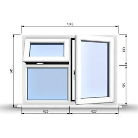 1245mm (W) x 945mm (H) PVCu StormProof  - 1 Opening Window (RIGHT) - Top Opening Window (LEFT) - Toughened Safety Glass - White