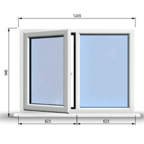 1245mm (W) x 945mm (H) PVCu StormProof Casement Window - 1 LEFT Opening Window -  Toughened Safety Glass - White