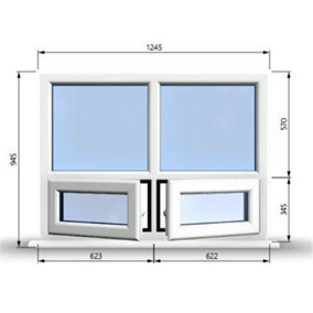 1245mm (W) x 945mm (H) PVCu StormProof Casement Window - 2 Bottom Opening Windows - Toughened Safety Glass - White