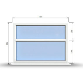 1245mm (W) x 945mm (H) PVCu StormProof Casement Window - 2 Horizontal Panes Non Opening Windows -  White Internal & External