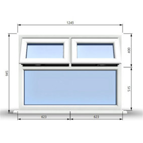 1245mm (W) x 945mm (H) PVCu StormProof Casement Window - 2 Top Opening Windows -  Toughened Safety Glass - White
