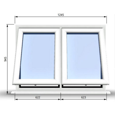 1245mm (W) x 945mm (H) PVCu StormProof Casement Window - 2 Vertical Bottom Opening Windows -  White Internal & External