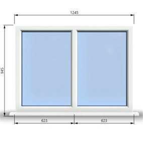 1245mm (W) x 945mm (H) PVCu StormProof Casement Window - 2 Vertical Panes Non Opening Windows -  White Internal & External