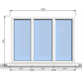 1245mm (W) x 945mm (H) PVCu StormProof Casement Window - 3 Panes Non Opening Window -  White Internal & External
