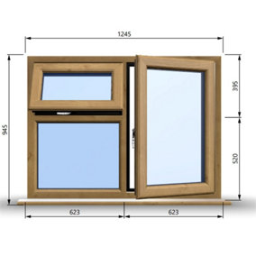 1245mm (W) x 945mm (H) Wooden Stormproof Window - 1 Opening Window (RIGHT) - Top Opening Window (LEFT) - Toughened Safety Glas