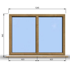1245mm (W) x 945mm (H) Wooden Stormproof Window - 2 Non-Opening Windows - Toughened Safety Glass