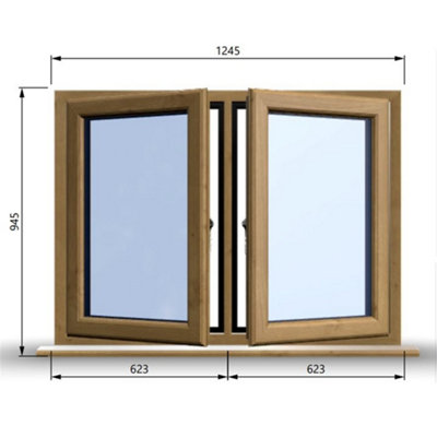 1245mm (W) x 945mm (H) Wooden Stormproof Window - 2 Opening Windows (Left & Right) - Toughened Safety Glass