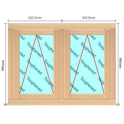 1245mm (W) x 945mm (H) Wooden Stormproof Window - 2 Opening Windows (Opening from Bottom) - Toughened Safety Glass