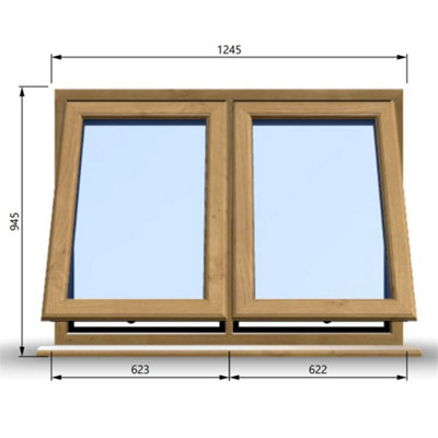 1245mm (W) x 945mm (H) Wooden Stormproof Window - 2 Opening Windows (Opening from Bottom) - Toughened Safety Glass