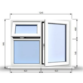 1245mm (W) x 995mm (H) PVCu StormProof  - 1 Opening Window (RIGHT) - Top Opening Window (LEFT) - Toughened Safety Glass - White