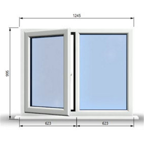 1245mm (W) x 995mm (H) PVCu StormProof Casement Window - 1 LEFT Opening Window -  Toughened Safety Glass - White